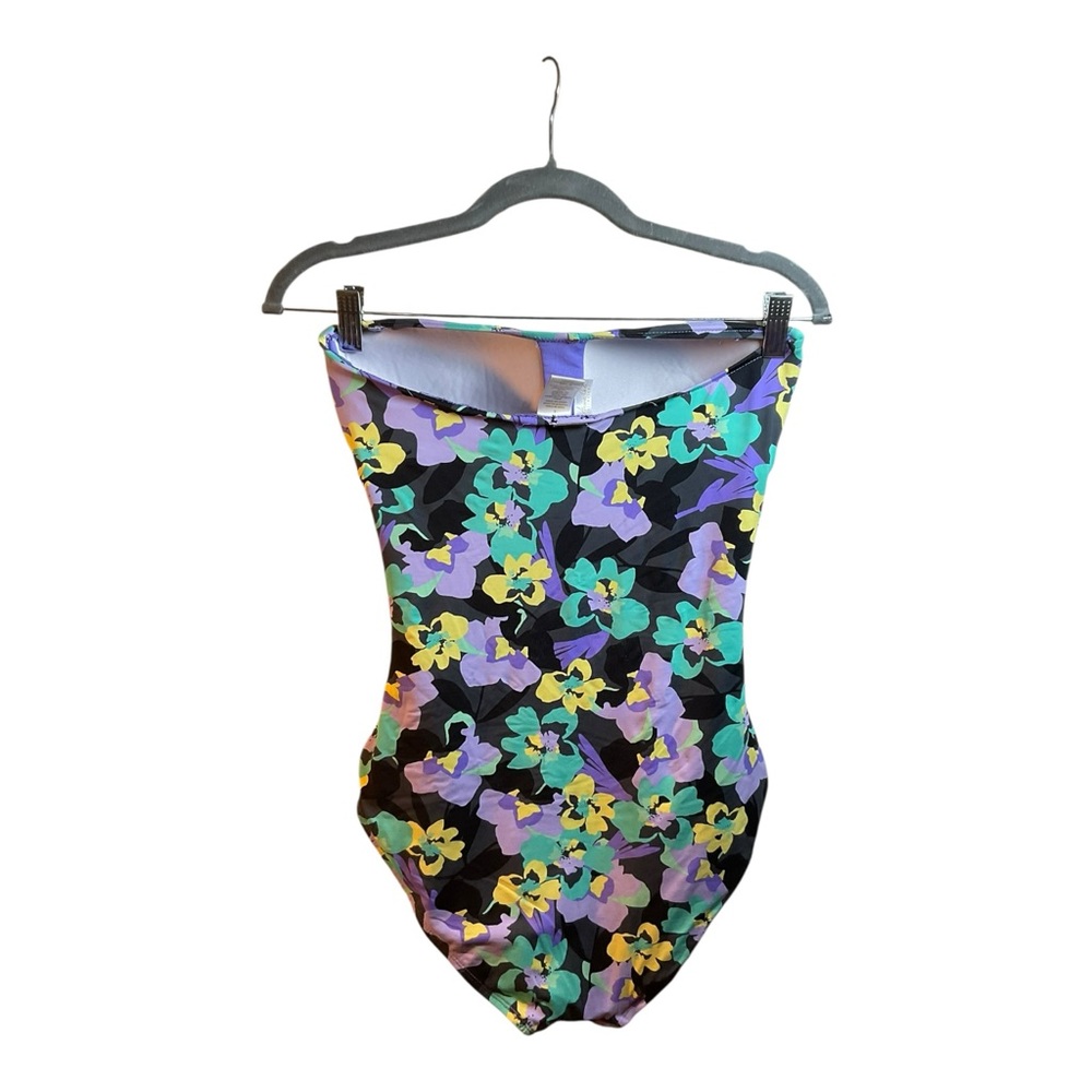 Anne Cole Women’s Strapless One Piece Swimsuit Green Purple Yellow Floral Size 6 - Picture 4 of 13